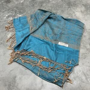 Pashmina Scarf 70% Pashmina 30% Silk Blue Gold
